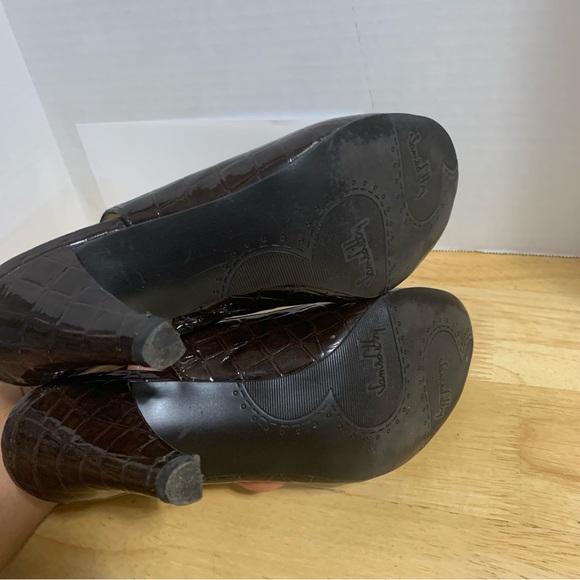 Sam & Libby Sleyespy Leather Alligator Buckles Heels ~ Brown Size 6M - Picture 6 of 8